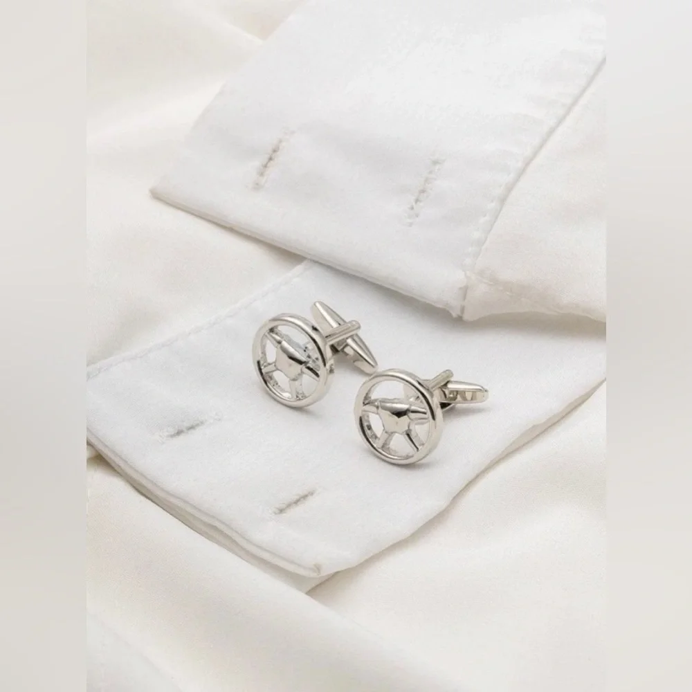 New High Polish Modern Steering Wheel Cufflinks ~ Automotive Enthusiasts